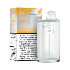 Pod Salt Pearl Pro 10000 Puffs 20mg Disposable Vape Peach Mango flavor device with retail box