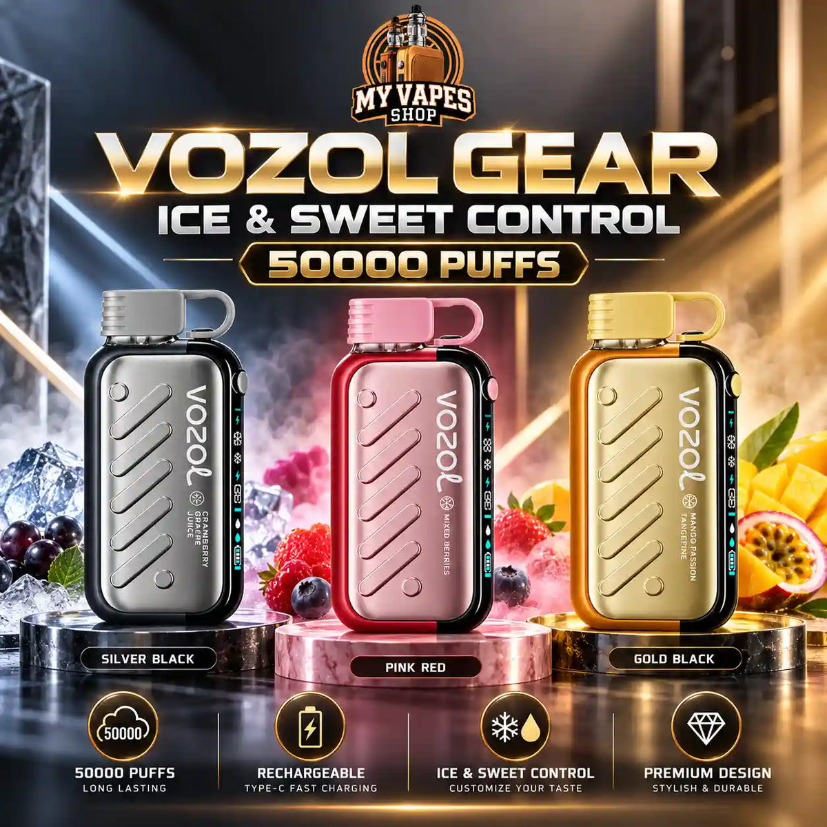 Vozol Gear Ice & Sweet 50K Puffs 50MG Disposable Vape in Dubai