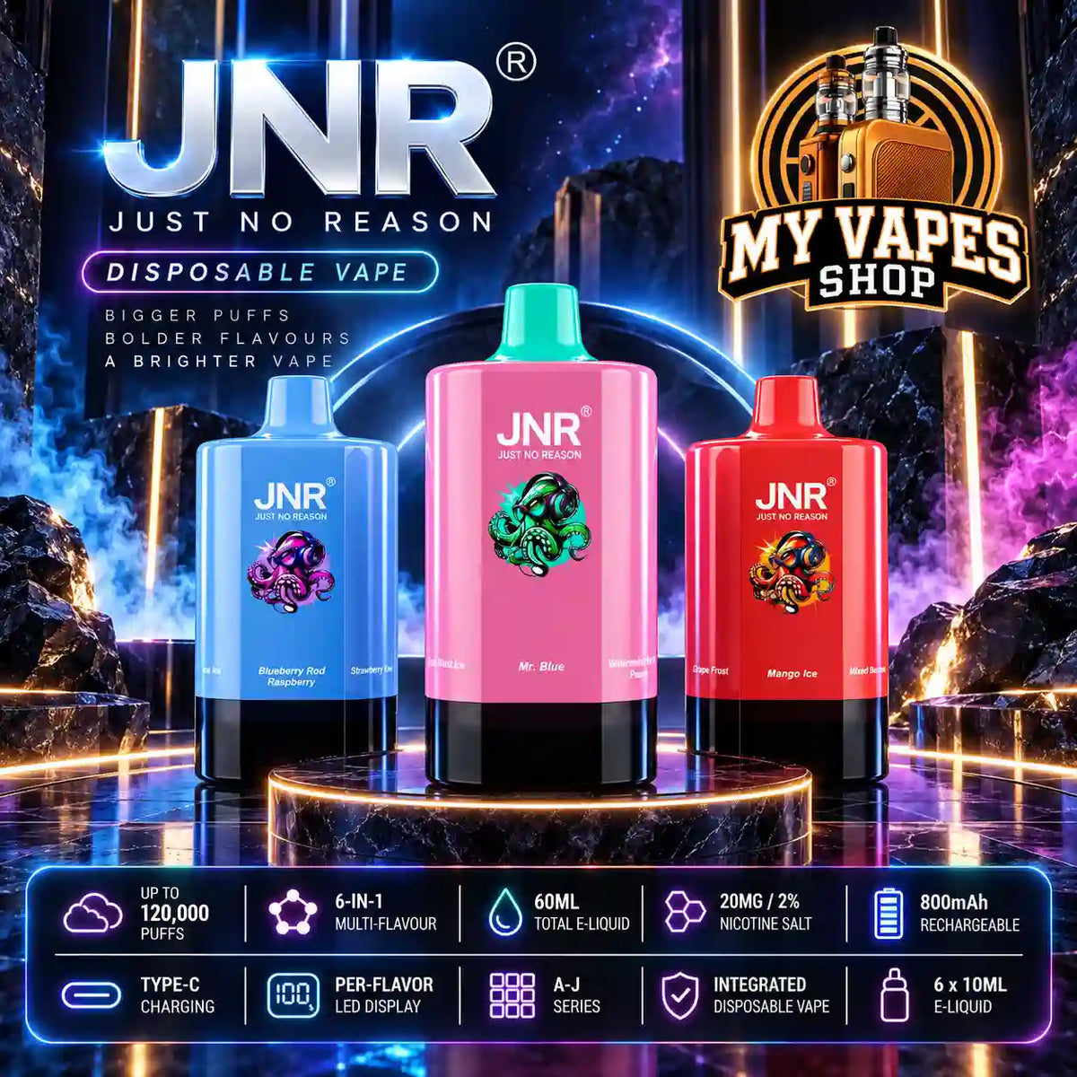 JNR HexaFuse 120K Puffs 6-in-1 Disposable Vape 5% Nicotine in Dubai