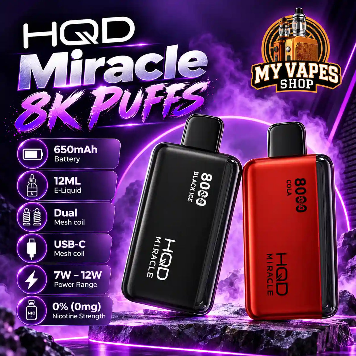 HQD Miracle 8000 Puffs Zero Nicotine Vape in Dubai