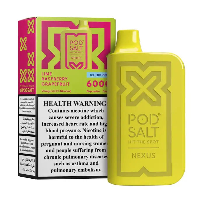 Pod Salt Nexus 6000 Puffs Disposable Vape lime raspberry grapefruit flavors device with pack