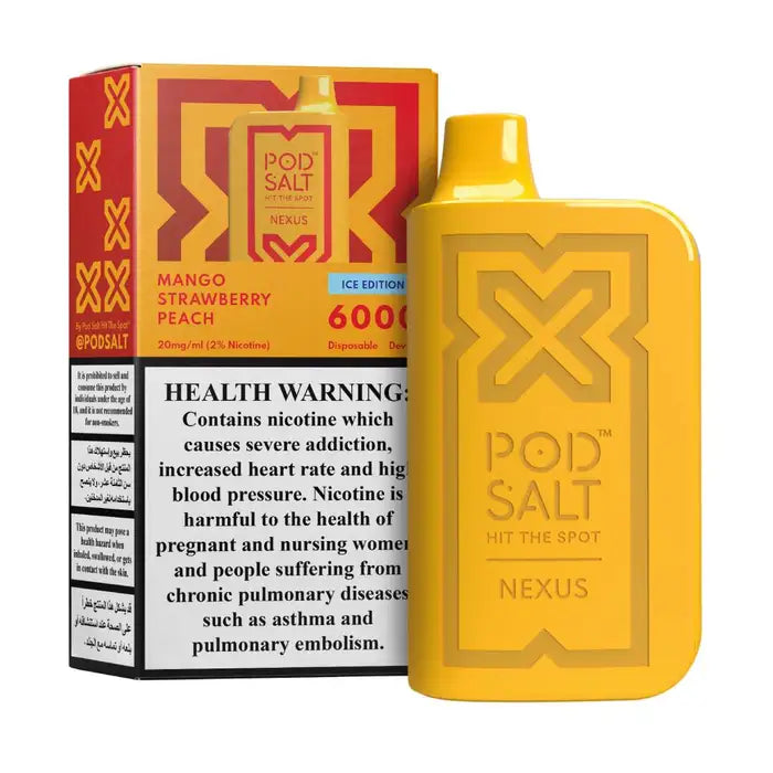 Pod Salt Nexus 6000 Puffs Disposable Vape mango strawberry peach flavors device with pack