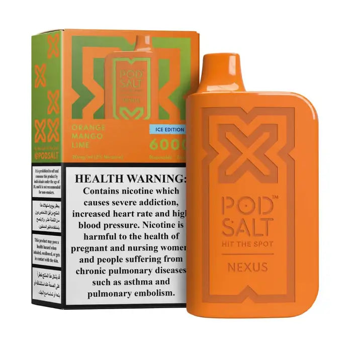 Pod Salt Nexus 6000 Puffs Disposable Vape orange mango lime flavors device with pack