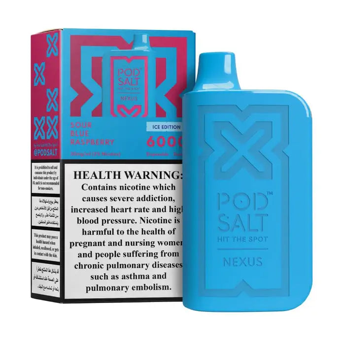 Pod Salt Nexus 6000 Puffs Disposable Vape sour blue raspberry flavors device with pack
