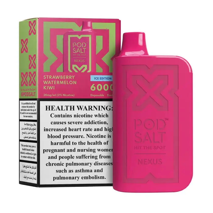 Pod Salt Nexus 6000 Puffs Disposable Vape strawberry watermelon kiwi flavors device with pack