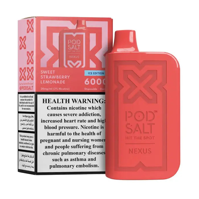 Pod Salt Nexus 6000 Puffs Disposable Vape sweets strawberry lemonade flavors device with pack